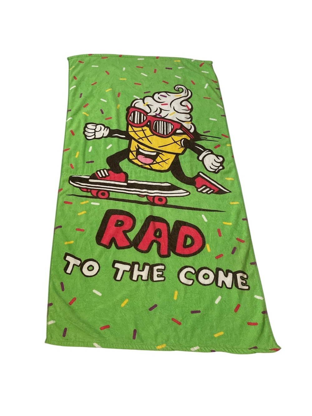 Rad To The Cone Green Beach Pool Bath Towel Ice Cream Skateboard Confetti